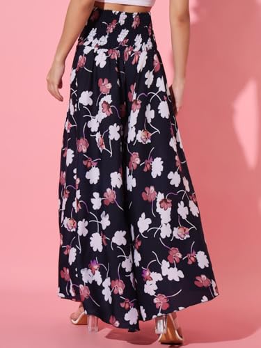 Image of Trend Arrest Navy Blue Printed Flared Palazzo