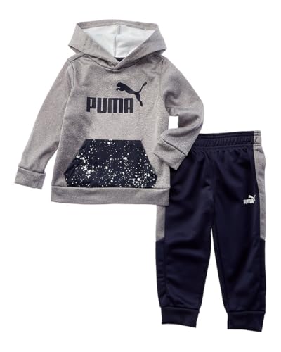 PUMA Kids' Toddler Fleece Hoodie & Joggers (GREY/GREY/Black, 2T)