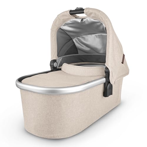 Image of UPPAbaby Bassinet/Compatible with Vista, Cruz, Ridge, Minu Strollers/Overnight Sleep Solution/Mattress, Sheet, and Bug Shield Included/Declan (Oat Mélange/Silver Frame)