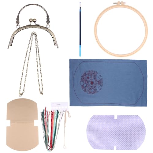 Kit de inicio de bordado para hacer bolsa morada de tejido cómodo