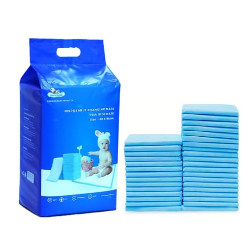 Cute n Cuddle Baby Disposable Changing Mats Waterproof & Ultra Absorbent Diaper Changing Pads (60x90cm Pack of 30) Leakproof Travel Changing Mat Liners for Newborn & Toddlers