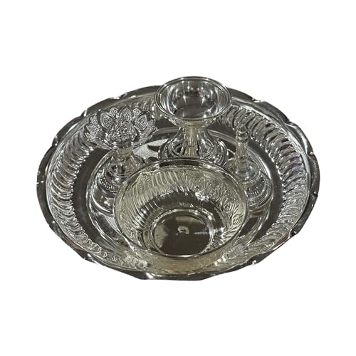 Balaji 925 Sterling Silver Certified/Hallmarked 6.0-inch Puja Set - 6.0