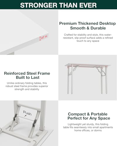 Image of Frylr Small Folding Computer Desk - Portable 35.8 Inch Foldable Laptop Table, Collapsible and Compact for Easy Storage and Fast Setup, Lightweight for Small Spaces, Craft and Study Use, White Ash