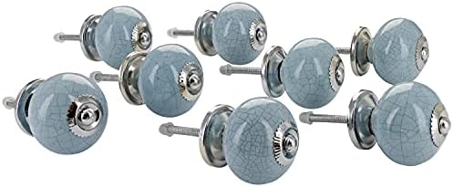 G Decor Blue-Grey Crackle Handmade Design Round Ceramic Door Knobs, Vintage, Shabby Chic, Interior Furniture, Cabinet Wardrobe Cupboard Drawers Pulls Handles (8-Pack)