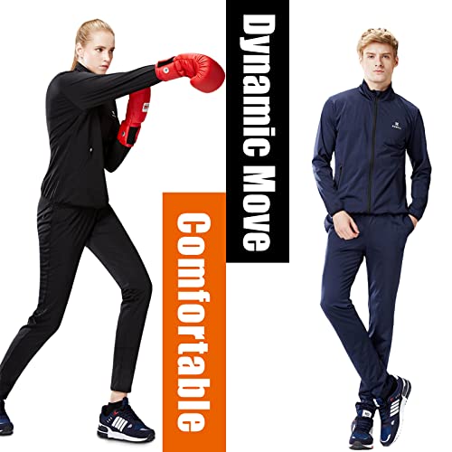 Kebili Sauna Suit Full Zip For Women Weight Loss Sweat Gym Fitness Exercise Hot Burn Fat Training Men Sweatshirt Full Zip Suit Or Top (Black Full Zip Suit, Top - Xl/Pants - Xl) #TOP1