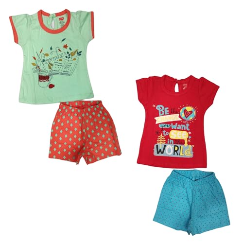 Image of LuvLap Baby Girls Regular Fit 100% Cotton Half Sleeves Girls Top CoSet Pack of 2