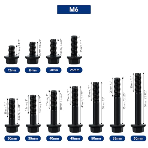 Image of 12-Sets M6-1.0 x 50mm Grade 10.9 Flange Hex Bolts + Flange Nut + Flat Washer + Lock Washer Combo Pack, Black Oxide, for Automotive & Machinery