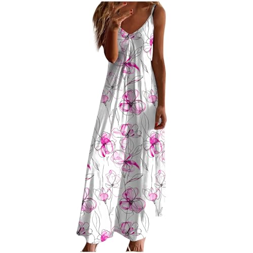 Ceboyel Women Floral Spaghetti Strap Sundress Casual Summer Long Maxi Dress Vneck Sexy Boho Dresses Trendy Beach Clothes 2024 Spring Family Photo Outfits Red M