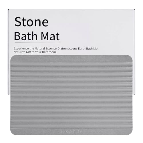 Wavy Stone Bath Mat, Large Quick Drying Non-Slip Diatomaceous Earth Stone Bath Mats for Bathroom Shower, Super Absorbent Natural Modern Stone Mat, Food Safe Bathroom Floor Mat (Grey-REC)