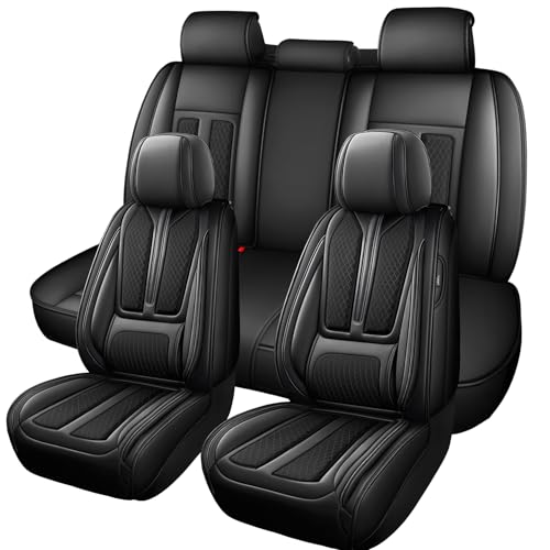 Image of Seat Covers Full Set,Nappa Leather Black Car Seat Covers for Front and Back,Waterproof Universal Fit Car Seat Cushion,Automotive Seat Protector for Most Sedans SUV Pick-Up Truck Sedans