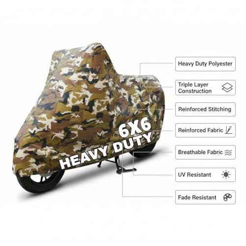 Image of 6X6 Heavy Duty Bike Cover for Splendor Plus, Water Proof Jungle Print, All-Weather Protection, Waterproof, UV Resistant, Dustproof, Durable Outdoor Motorcycle Body Covers for Daily Use