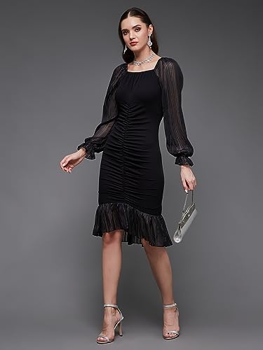 Image of Miss Chase Women's Sleeveless Collared Bodycon Above-Knee Polyester Dress