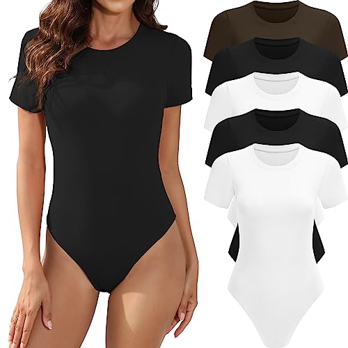 Amazon.com: MLYENX 5 Pack Body Suits for Womens Short Sleeve Round