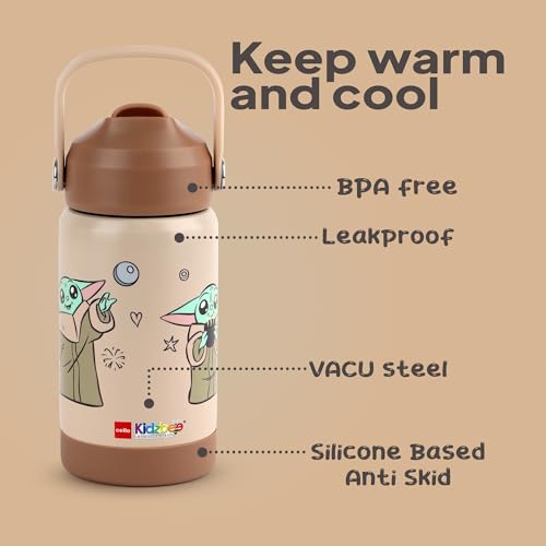 Image of CELLO Kidzbee Gen Alpha Stainless Steel Kids Flask Water Bottle 370 ml | 3D Gorgu Touch & Feel Design, Leakproof Lightweight Easy to Carry Hot and Cold Kids Flask Water Bottle for School & Travel