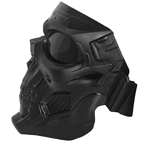 Airsoft Mask Paintball Mask Full Face Tactical Mask Suitable For Atv Motorcycle Cycling Skiing Halloween Cs Game Cosplay Skull Mask (Black-Black Lens) #TOP2