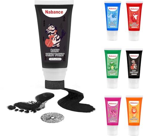 Nabance Baby Safe Paint for Handprints Non Toxic &Acid-Free Baby Paint for Hands and Feet with Sponge Attachment for Easy Colour Application Dog Paw Print Kit Easy to Wash Off 50ml/Tube (Black)