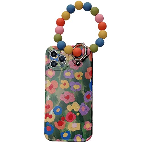 Bracelet perle téléphone chic et coque souple fleur ronde premium pour iPhone 14 13 12