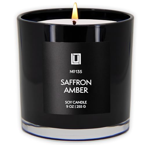 Lulu Candles | Saffron & Amber | Notes: Jasmine, Saffron, Cedar, & Amber | Smells Woody & Floral | Luxury Scented Soy Jar Candle | Hand Poured in The USA | Highly Scented Long Lasting (9 Oz.)