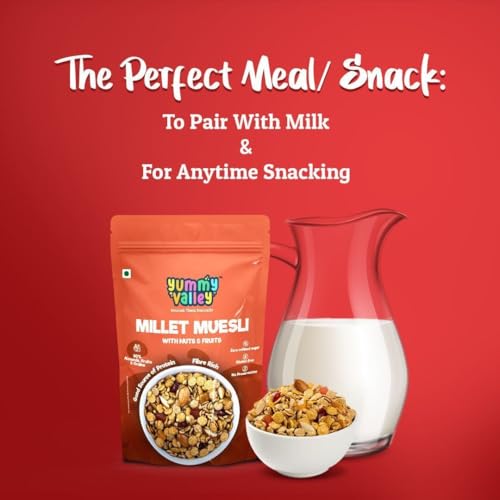 Image of Yummy Valley Millet Muesli Fruit, Nut & Seed 2.0-500g| 3.73g High Protein Muesli with High Fibre, 80% Multigrain with Sorghum & Almonds |No Refined Sugar | Jaggery Sweetened Breakfast Food for Adults