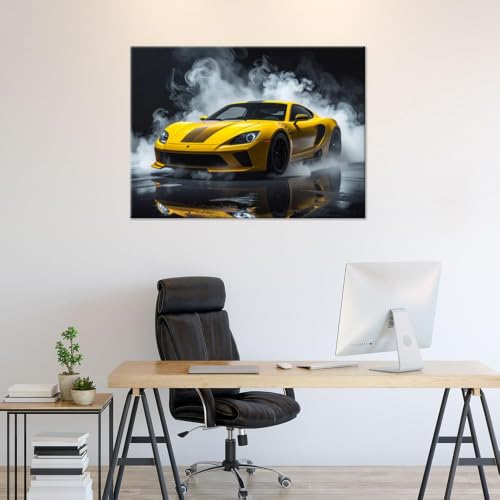 Toile voiture de sport jaune haute définition déco salon premium