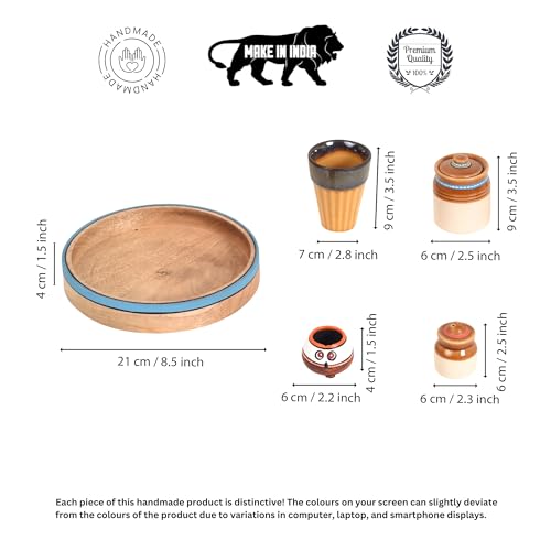 Image of AAKRITI ART CREATIONS Heritage Flavor Kit with Tray | Set of 4 Ceramic Achar ki Barni & Mukhwas Box | Includes Glass, Toothpick Holder, Salt & Pepper Shakers & Spoons