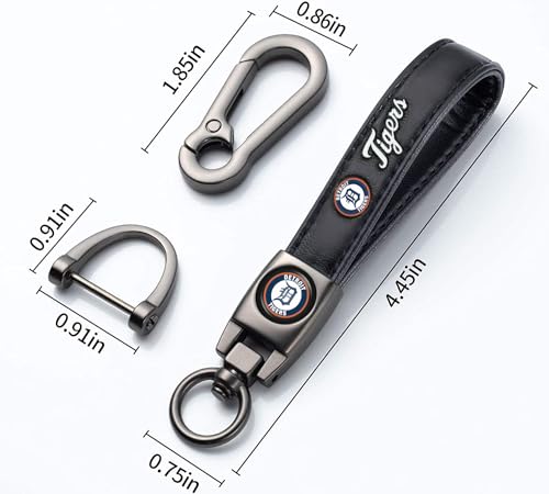 Image of Car Keychain Keyring for Detroit Tigers Baseball Fans,Detroit Tigers Accessories Women /Men's Keychains for Vehicles,Leather Key Ring Lanyard Car Key Fob Holder,Key Fob Keyring Replacement