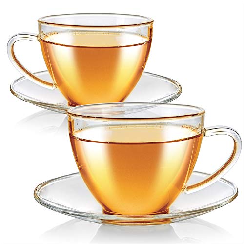 Teabloom Royal Teacup And Saucer Set 2-Pack – Standard Teacup Size – 6 Oz/ 180 Ml Capacity – Crystal Clear Classic Design – Premium, Healthful Borosilicate Glass – Durable And Heat Resistant #TOP2