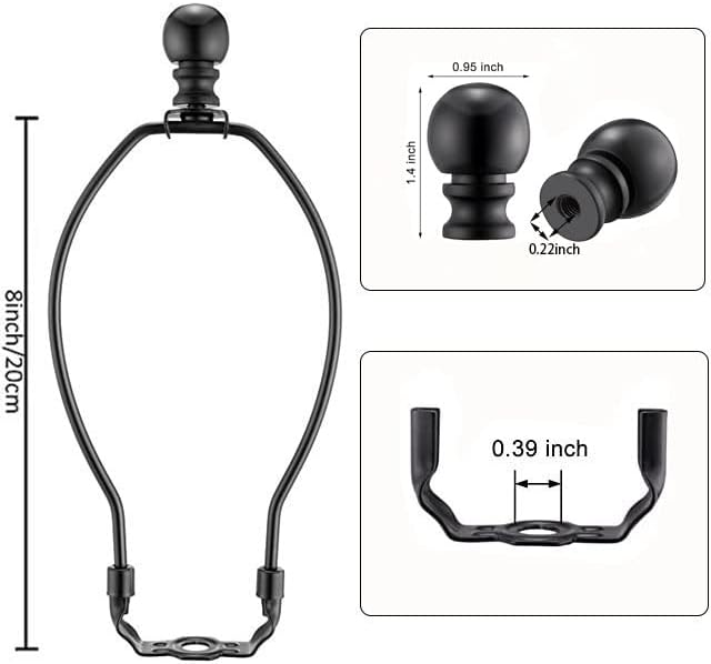 Miniatura 2 de Soporte de arpa de lámpara negro de 8 pulgadas con remates de lámpara y base de sillín estándar, 1 juego de soporte desmontable para pantalla de