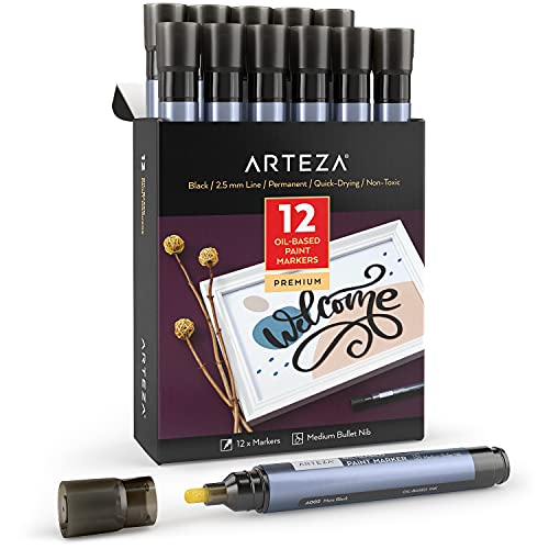 ARTEZA Oil Based Paint Markers, 12-Pack, Black