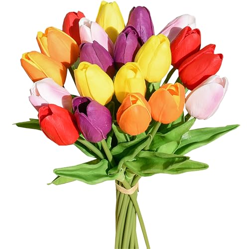 Image of Mandy's 20pcs Artificial Multicolor Tulips