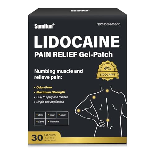 Sumifun Lidocaine Patches Maximum Strength - 30 Counts Pain Relief Patch for Back Aches Muscle Soreness Stiff Neck Joint Pain Topical Analgesic (Large, Count, 30)