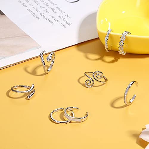 Fiasaso 925 Sterling Silver Toe Rings For Women Adjustable 14K White Gold Plated Flower Cz Snake Twist Opal Band Rings Summer Beach Open Toe Rings Foot Jewelry thumb #2