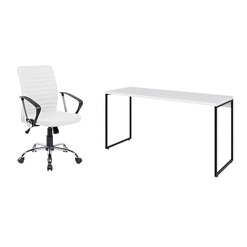 Conjunto de Mesa Studio 150 cm com Cadeira de Escritório Diretor Giratória Oslo Branca