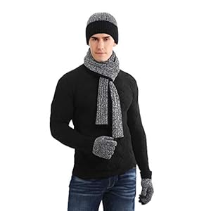 Tofern Winter Beanie Hoed Sjaal Touch Screen Handschoenen Set 3 Stuks Zachte Warme Gebreide Beanie Cap Neck Warmer…