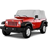 North East Harbor 4-Layer Breathable Cab Car Cover Compatible with 2007-2018 Jeep Wrangler (2-Door) - Breathable Material Sunray Protected and Weather Resistant Storage Cover Grey Cab Cover
