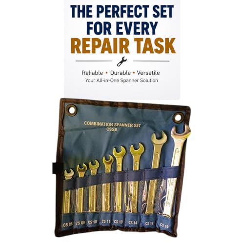 Image of Combination Spanner Set 8 Pieces | Carbon Steel Double Open & Ring Spanner Set | Chrome Plated Hand Tool for Automotive Repair, Industrial Maintenance, Mechanical Workshop & Home Use