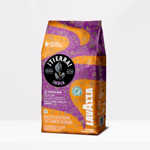 Image of Lavazza Tierra India | Blend of Arabica Robusta Whole Roasted Coffee Bean| Traditional Drum Roasting | 1Kg Pack (Pack of 2)