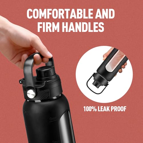 Kodrine 24 oz Glass Water Bottle with Straw & Spout Lids, Black by Kodrine - Used condition - Image 2