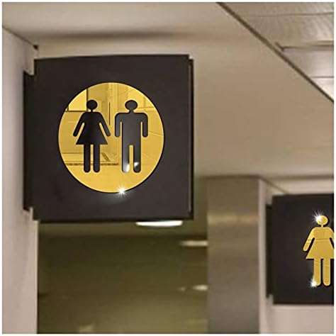 3D Acrylic Bathroom Mirror Stickers Woman and Man Toilet Sign Mirror Wall Sticker Home Hotel Bathroom (Men and Women Gold)