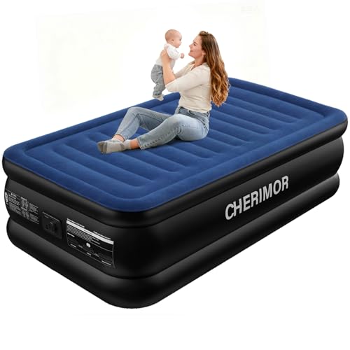 CHERIMOR Twin XL Air Mattress with Built in Pump, Upgraded 80' Length, 18' Raised Twin Blow Up Mattress, Multi-Layer Leakproof & Support 500 lbs, 2-Min Fast Inflation Air Bed for Home Camping Guests