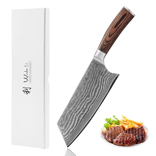 Wakoli EDIB Chinesisches Kochmesser aus echtem Damaststahl (VG10 Kern) mit 19 cm Klinge Scharf & ausgewogen Damastmesser mit Pakkaholzgriff in Geschenkbox Küchenmesser für Fleisch Fisch Gemüse