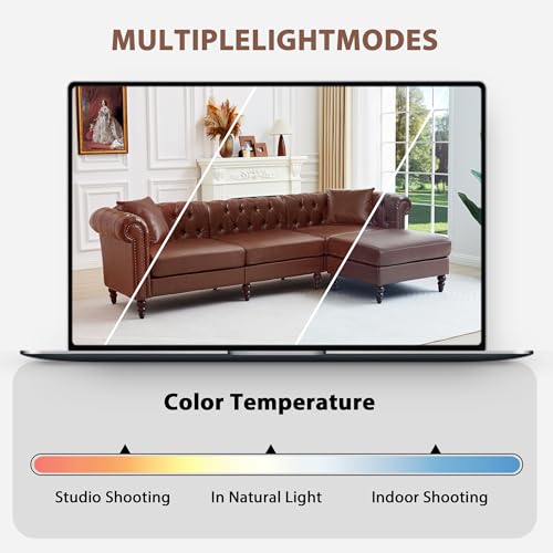 Image of LEVNARY 108 inch L-Shaped Chesterfield Sectional Couch with Movable Ottoman, 4-Seat Couch with Rolled Arms, Upholstered PU Leather, Mid-Century Tufted Corner Sofa for Living Room Bedroom Office (Brown)
