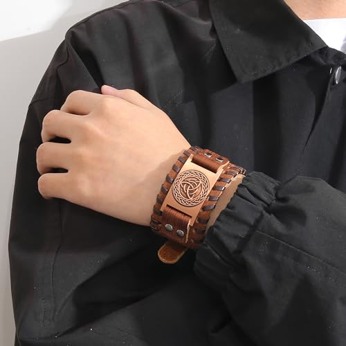 Image of GelConnie Viking Bracelet Punk Leather Cuff Bracelet Gothic Leather Wristband Bracelet with Nordic Amulet Scandinavian Talisman Celtic Pagan Jewelry