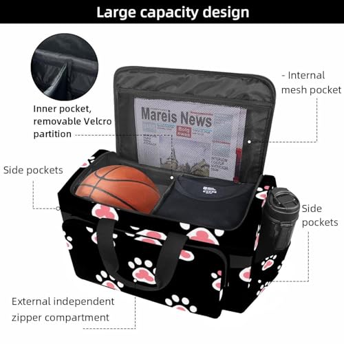 Foldable Travel Duffel Bags for Men and Women, Waterproof Weekender Overnight Gym Bags, Cat Dog Paw2