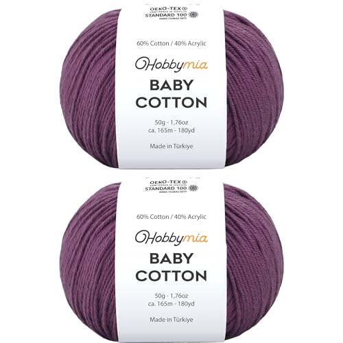 Image of Baby Cotton Blend Yarn - Soft Sport Weight Yarn for Crochet & Amigurumi - 50g /180yds - 60% Cotton 40% Acrylic - Ideal for Baby & Knitting Proj.(Plum, 2 Balls)