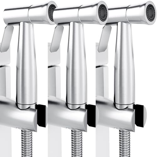 Image of Purrfectzone 3 Pack Bidet Sprayer for Toilet, Handheld Kit, Easy-to-Install Toilet Shattaf Set, Hand Held Stainless Steel shower with Adjustable Flow, Cloth Diaper wash