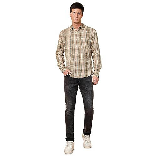 Image of Wrangler Men's Checked Beige Shirt (Regular)