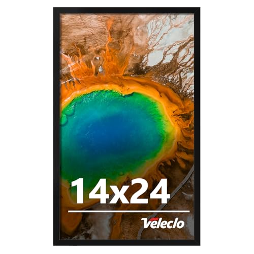 Veleclo 14x24 Picture Frame for Wall Display, 14x24 Black Picture Frame with Shatter Resistant Plexiglass, Stable and Sturdy 14 x 24 Poster Frame for Wall Display, Handpicked Gift Collection, 1 Pack