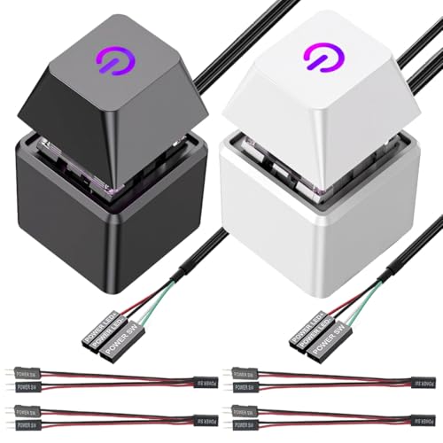 GATSUZG 2 Pack External PC Power Switch with RGB Light, Desktop Computer Power Button Extension Cord 2m/6.6ft, Mechanical Keys Remote Start Switch for Motherboard (Black/White) with Motherboard Cable