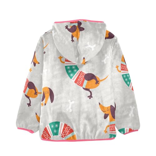 OTVEE Christmas Cartoon Dogs Dachshund Kids Hoodie Jacket Fall Spring Full Zip Warm Outwear Coat2